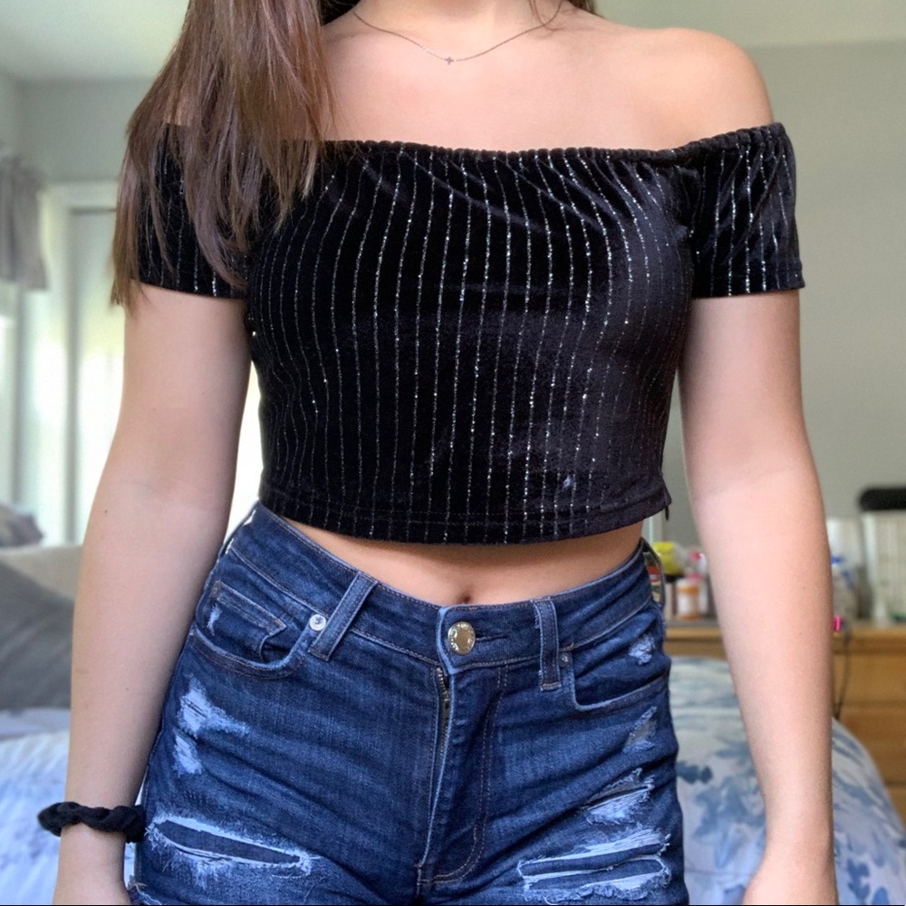 Forever 21 Metallic Striped Crop Top